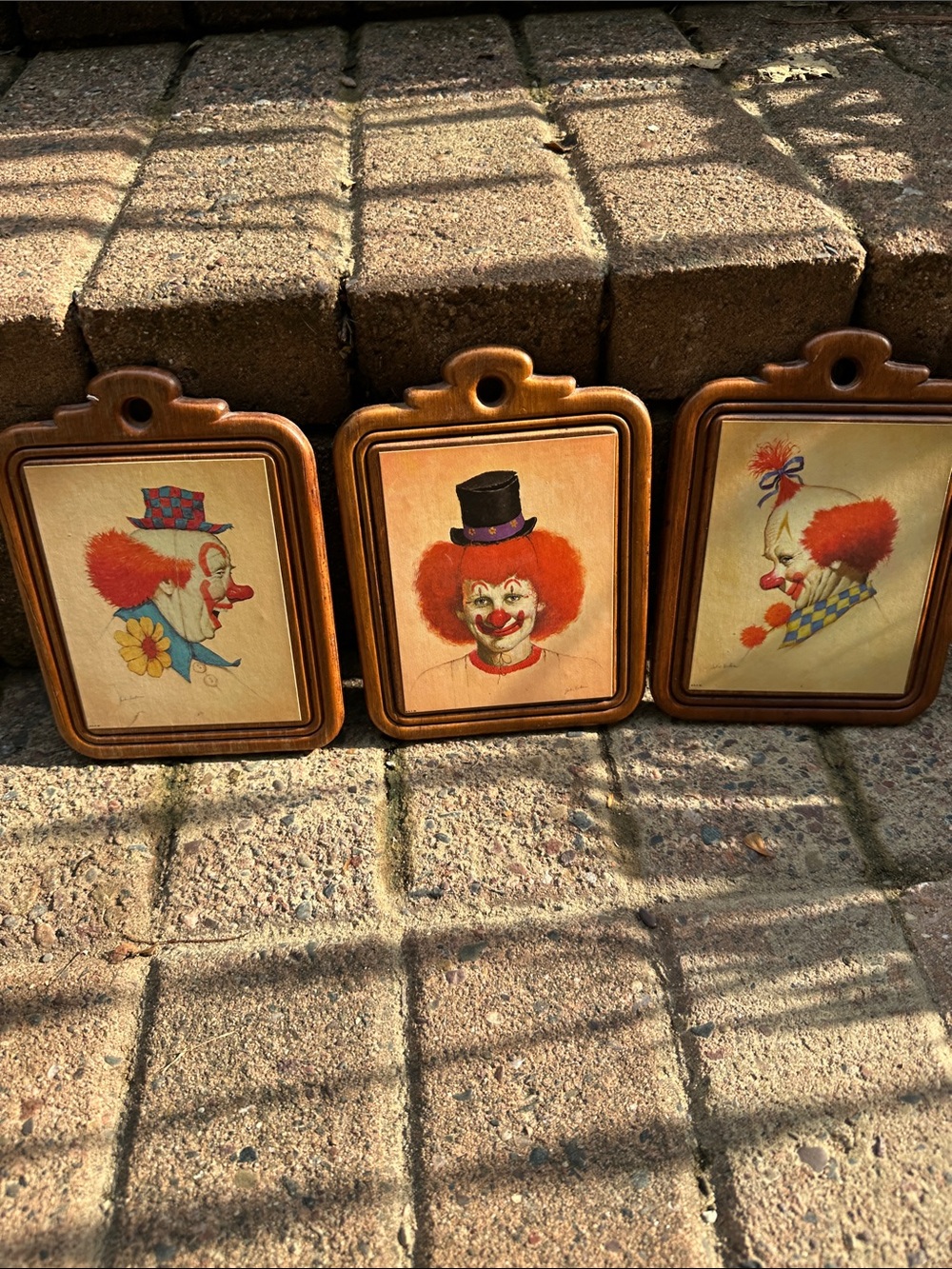John Boden vintage Set of Three Clown Prints on wood creepy